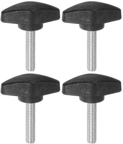 sourcing map T-Flügelknöpfe, Rändelschrauben, M6 x 30 mm, Standard-Außengewinde, Kunststoff, T-Griffe, Handklemmung, Rändelschraube, Schwarz, 4 Stück