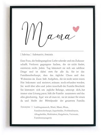 Mama Definition Poster - Personalisiertes Geschenk für deine Mutter zum Geburtstag, Weihnachten, Muttertag – Geschenkidee – Bild optional im Rahmen