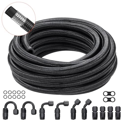 VEVOR Kit Tubo Carburante 8-AN da 609,6 cm, Tubo Flessibile Carburante in Treccia di Nylon da 0,43 in Acciaio Inox Kit Connettore Estremità Tubo Olio/Gas/Gasolio, Kit Adattatore Girevole 12 Pezzi