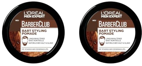 L'Oréal Men Expert Bart Styling Pomade für Männer, Haar- und Bartwachs für einen definierten Style, Bartpflege für Herren mit holzigem Duft und ätherischem Zedernholzöl, Barber Club, 1 x 75 ml