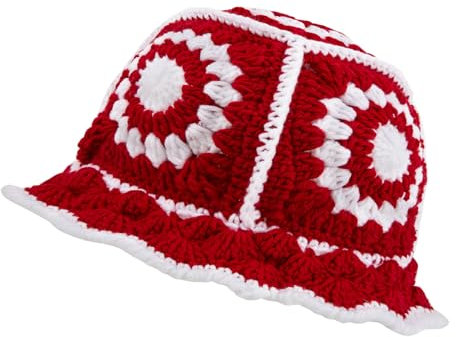 JYSILIYH Häkelhut für Damen, handgefertigte Strickmütze, Strandkappe, Blumenmuster, Fischerhut, gestrickt, Fischerhüte für Damen, Schlapphut, Rot/Ausflug, einfarbig (Getaway Solids), Einheitsgröße