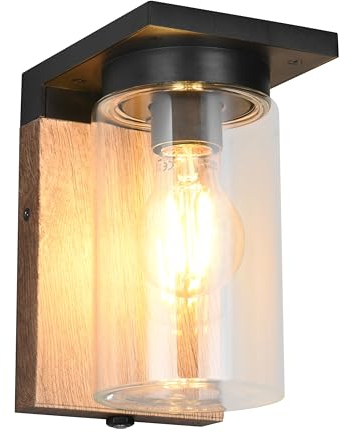 Trio Leuchten Außen Wandleuchte Ardila 211660135, Aluminium Druckguss Holznachbildung, Glas klar, exkl. 1x E27, Dämmerungssensor