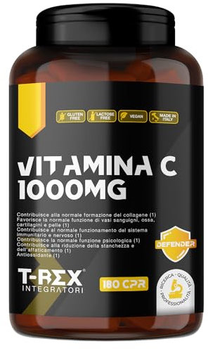 Vitamina C 1000mg, 180 Compresse Vegan, 6 Mesi di Fornitura -Integratore Vitamina C Pura da Acido Acorbico - Difese Immunitarie, Contro Stanchezza ed Affaticamento