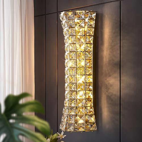 JUJUQI Kristall Wandleuchten Innen, Moderne Wandlampe Wandleuchten Innen Gold Wandleuchte für Schlafzimmer Wohnzimmer Flur Badezimmer Eitelkeit Leuchten über Spiegel