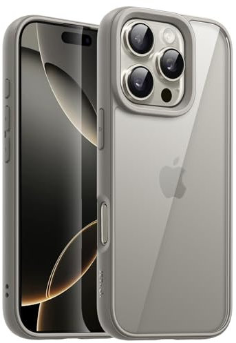 JETech Cover per iPhone 16 Pro 6,3 Pollici, Antiurto Cellulare Paraurti Custodia, Solida Colore Opaco TPU Telaio, Anti-Graffio Retro Trasparente (Titanio Naturale)