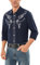 Sykooria Men's Cowboy Shirts Long Sleeve Floral Embroidery Western Shirts Vintage Casual Regular Fit Button Down Shirts, Denim Blue M