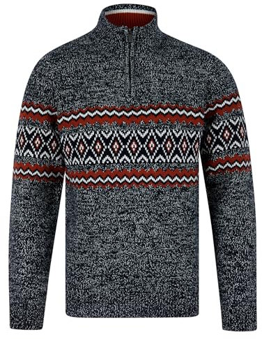 Tokyo Laundry Men's Quarter Zip Nordic Fair Isle Knit Funnel Neck Jumper