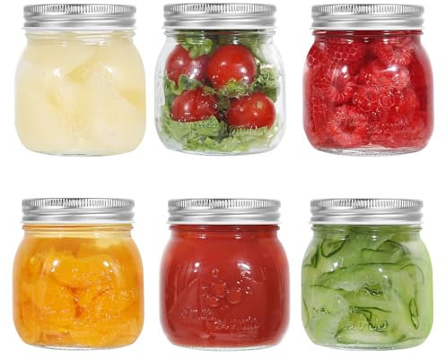 LIMILI Tarros de vidrio con tapas, paquete de 6 tarros Mason multiusos de 300 ml para almacenamiento de alimentos, mermeladas, encurtidos, conservas, preparación de comidas