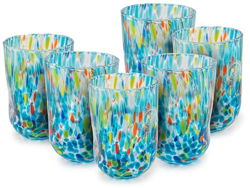 MurArt Bicchieri di Murano Set da 6 bicchieri da 400ml in vetro soffiato a mano in lavorazione artigianale Collezione Eleganza Made in Italy (6, Acquamare)