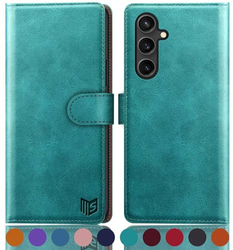 SUANPOT compatible with Samsung Galaxy A16 5G case with [RFID Blocking][Credit Card Holder],PU Leather Flip Book Protective Cover Women Men for Samsung A16 Phone case Blue Green
