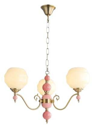 KONGZIZZW Lustre Sputnik en forme de boule de verre de lait - Lumière rose vintage - Plafonnier rond du milieu du siècle pour salle à manger, chambre de fille, cuisine, salon - Chambre d'enfant - 3
