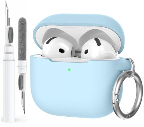 AhaStyle Hülle für AirPods 4 (2024) Mit Reinigungsstift Premium-Silikon AirPods 4. Generation Case Ganzkörper Cover Skin für Apple AirPods 4 Unterstützt USB-C-Ladegehäuse und Drahtloses Aufladen