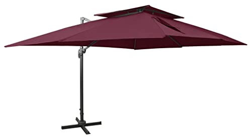 AJJHUUKI Parasol de jardin déporté avec double toit Bordeaux 400 x 300 cm