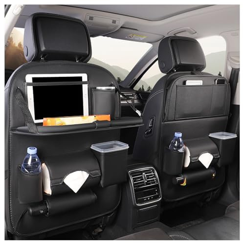 HKSOPC Autositz Rückenlehnenschutz für Mercedes Benz EQ EQC 350 400 EQS 450+ 580, Auto Organizer Multifunktional Wasserdicht Rücksitz Organizer mit Klapptisch, 1pcs-Black