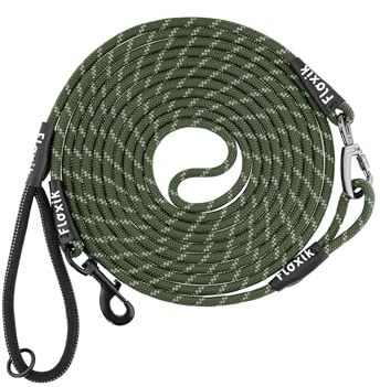 Floxik Schleppleine für Hunde | 5m, 10m, 15m, 20m grün | reflektierende Tauleine mit Abnehmbarer Handschlaufe | auch optimal als Trainingsleine für Welpen geeignet