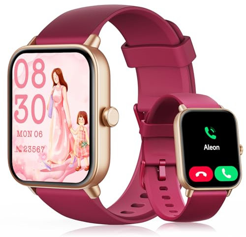 Reloj inteligente para mujer, para Samsung, iPhone, Android, 1,8 pulgadas, con llamada Bluetooth, voz de IA, Alexa integrada, smartwatch monitor de SpO2, sueño, podómetro, calorías, IP68-rojo