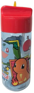 My sweety pop - Borraccia per bambini in plastica con cannuccia Pokémon - 17 cm - Bottiglia trasparente per scuola, sport, uscite - Chiusura sicura - trasparente - Blu/Rosso