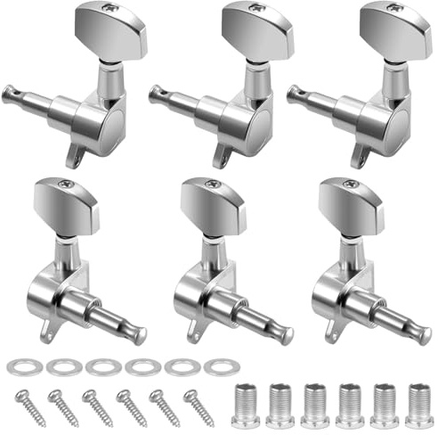 SHYSBV 6 Stück 3R 3L Gitarren Stimmwirbel Gitarren Mechaniken Knöpfe Akustikgitarre Stimmgerät Stimmwirbel für Gitarrensaite für Folk Akustische Gitarre E-Gitarre Silber
