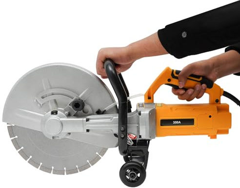 KANBCNG 3000W Elektrische Betonsäge Kreissäge Betonschneider 4200rpm Sägeblatt-Durchmesser 350mm Staubfreies Schneiden Steinschneidemaschine Stahl Trennschneider mit Wasserpumpe und 2 Räder