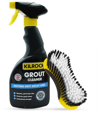 Grout Cleaner Spray 500ml – Powerful Mould & Mildew Remover with Scrubbing Brush (Colour Varies) | Restores White Grout Lines | Fast-Acting Bathroom & Kitchen Cleaner