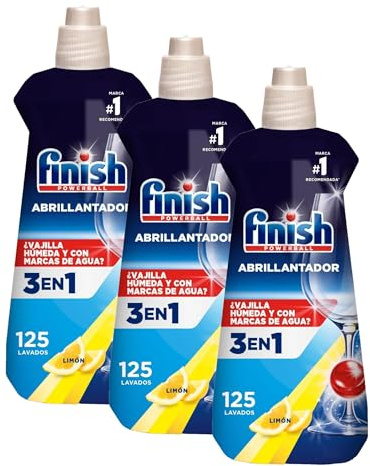 Finish Abrillantador Lavavajillas, vajilla seca, brillante y sin marcas, aroma limón - 500ml - 125 lavados, Embalaje puede variar (Paquete de 3)