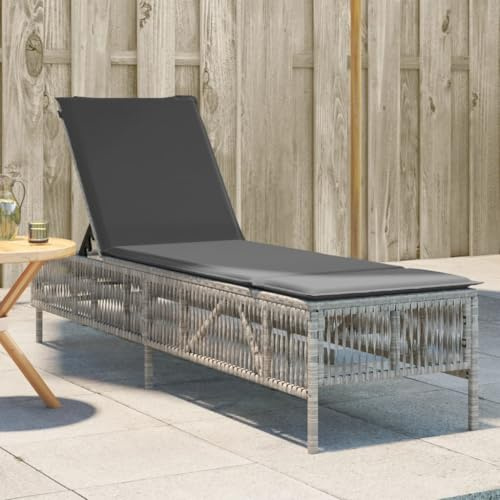 Teenpull Sonnenliege mit Auflage Hellgrau, Poly Rattan Gartenliege verstellbar, UV-beständig, 198x55 cm, für Outdoor Pool Terrasse und Balkon, bequemer Liegestuhl