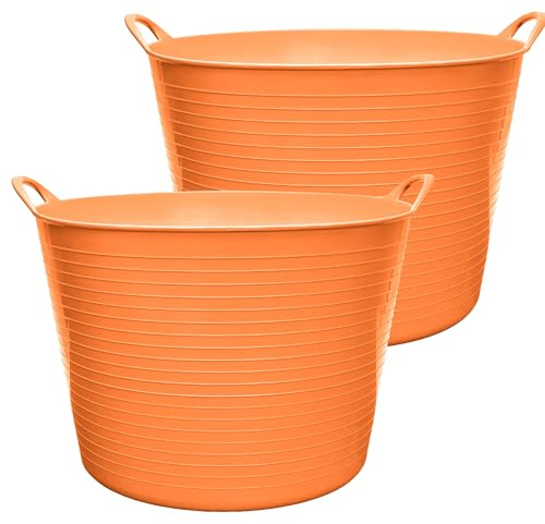 Garronda Flexibler Kunststoffkübel 2-Pack 42 L für Garten Bau Haushalt und Transport robuster Universalbehälter mit Griffen GD-0183 Orange