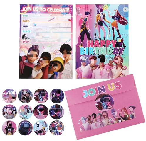12PCS Demon Party Invitations Kids, Cartoon Movie Theme Invitations, Party Invites with 12 Envelopes and Stickers, Birthday Cards Birthday Supplies Double Sided Invites Cards for Girls