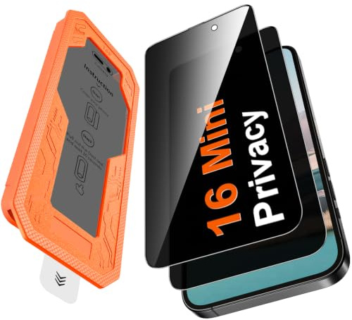 Kuteja [2 Stück] Panzerglas Sichtschutz für iPhone 16 Mini Privacy Schutzfolie, [Auto-Installation] Anti-Spähen Full Screen Privatsphäre Folie, Dauerhaft 9H Schutzglas, 0 Staub & Blasen