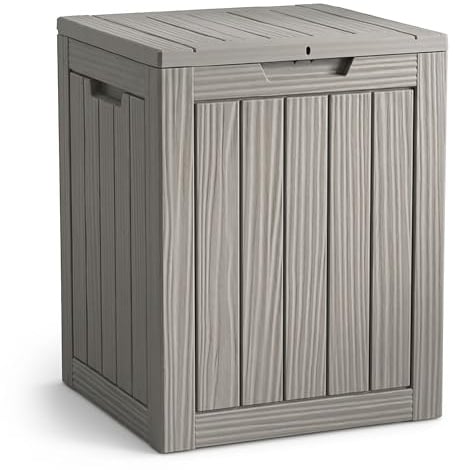 AKORD Gartenbox Wasserfest 113L Aufbewahrungsbox für Balkon & Terrasse, Kissentruhe aus robustem Kunststoff in Holzoptik, Polypropylen, 87 x 45,5 x 43,5 cm, Grau