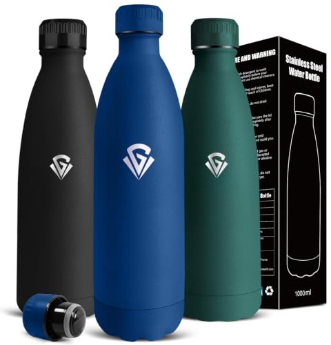 Botella Agua Acero Inoxidable- 1 litro- Botella Termica, sin BPA, Cantimplora Acero Inoxidable, A Prueba de Fugas, Aislamiento al Vacío, Cantimplora para Senderismo, Trabajo, Correr