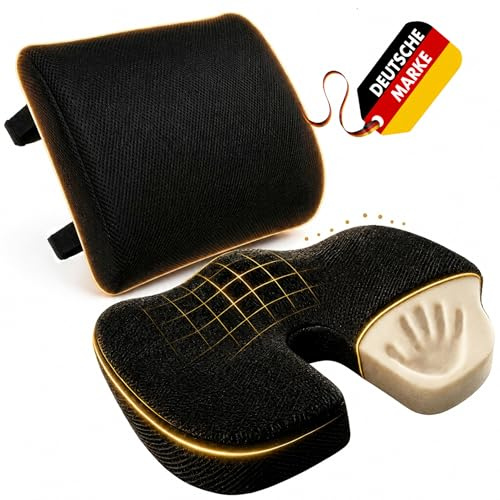 MANT-24 Keilkissen mit Rückenkissen 2er Set – Orthopädisches Sitzkissen & Lendenkissen aus Memory Foam – Ergonomischer Sitzkeil für Büro, Auto, Gaming Stuhl & Home Office