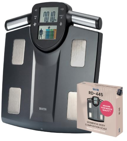 TANITA RD-445 Körperanalysewaage, Körperfettwaage mit Handsensoren, Graphit | Segmentale Muskelmasse- und Körperfettanalyse, Muscle Quality Score, Viszeralfett, BMI, 21 Messwerte, ohne App