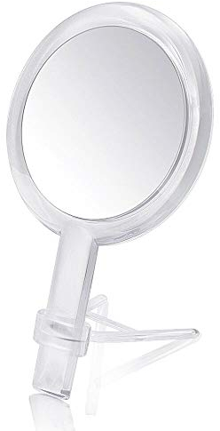 Gotofine Miroir de Maquillage Double Face 1X et 7X Grossissement, Miroir à Main avec Pied, Transparent & Portatif