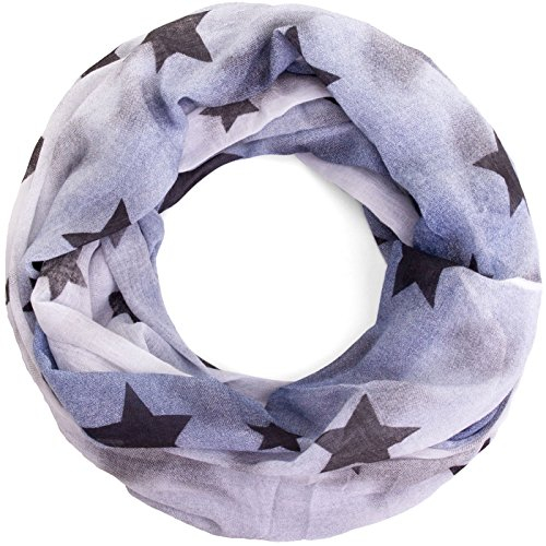 Compagno Damen Schal Loop mit Sternen oder Glitzer mit Farbverlauf Damenschal Schlauchschal Loopschal, SCHAL Farbe:Verlauf Weiß-Blau