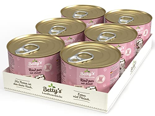 Betty's Landhausküche Hund Rind pur mit Leinöl 6 x 200 g Für alle Hunderassen geeignet Hohe Bioverfügbarkeit Wir achten auf Beste Qualität