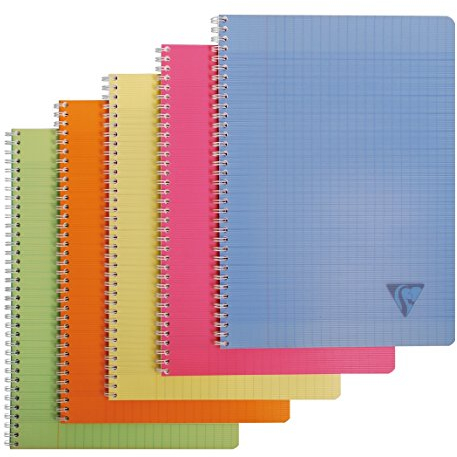 Clairefontaine 328115C Collection Linicolor Fresh Un Cahier à Spirale - A4 21x29,7 cm - 100 Pages Grands Carreaux - Papier Blanc 90 g - Couverture Polypro Transparent - Couleur Aléatoire