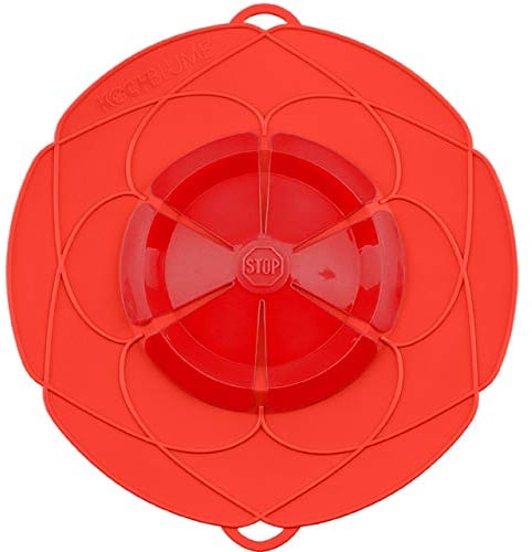 Kochblume das Original, Silikon Überkochschutz für Töpfe und Pfannen, Mikrowellen-Deckel, Spritzschutz und Dampfgar-Aufsatz | (rot, XL | Topfgröße 20-28cm)