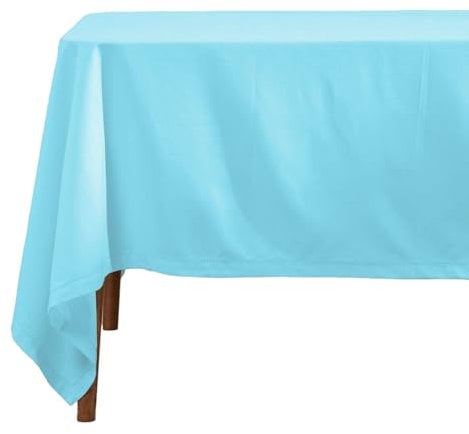 HOMESCAPES Blue Table Cloth, Plain Cotton Tablecloth, Square, Handcrafted & Durable Dining Table Cover with Hem Stitch, Hypoallergenic, Washable, 137 x 137cm