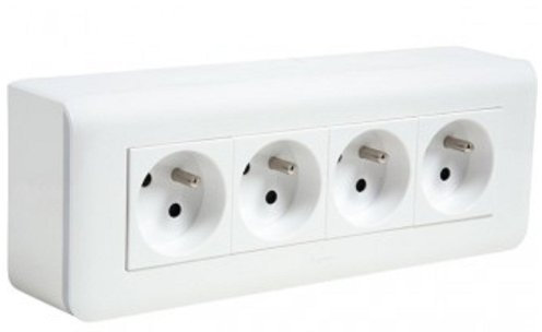 Legrand 200023 Quadruple Prise de Courant avec Plaque Mosaic + Cadre Saillie, Blanc