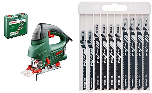 Scie sauteuse filaire Bosch - PST 900 PEL (620W, livrée avec lame, pare-Éclats, cutcontrol, capot de protection transparent, range-Lame, coffret de rangement) & Bosch Professional 10pcs