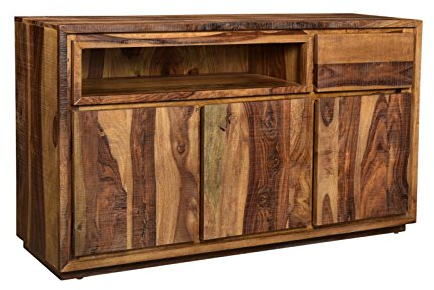 Woodkings Sideboard Blackdale | Holzkommode 140x80x43 aus Palisander | Schrank für Wohnzimmer Esszimmer Flur | Rustikaler Stil mit Sägespuren | Viel Stauraum mit Türen Schublade und offenem Fach