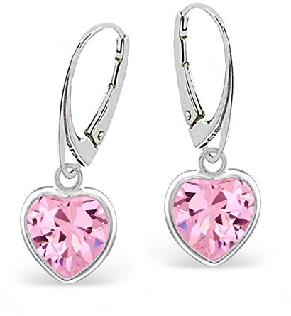 Herz Rosa Zirkonia Ohrringe Mädchen Silber 925 Hängend Damen Hängeohrringe
