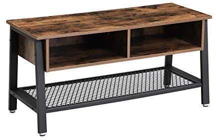 VASAGLE TV-Tisch, Fernsehtisch, Lowboard, Konsole, Wohnzimmertisch, stabil, mit Metallgestell und Gitterablage, 2 offene Fächer, Used Look, Industrie-Design, vintagebraun-schwarz LTV92X