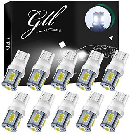 GrandView W5W Bulbs, 501 LED Bulbs White T10 LED Bulbs 5630 5SMD T10 Capless LED Bulbs Wedge T10 Car Bulbs for Car Number Plate Lights, Dome Lights, Side Lights, Dashboard Lights
