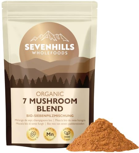 Sevenhills Wholefoods Organic 7 Mushroom Blend Powder 500g with Lion's Mane, Reishi, Chaga, Cordyceps, Tremella, Maitake & Shiitake