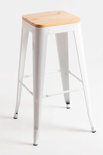 Regalos Miguel - Pack 2 Taburetes Torix Altos Madera Natural 76 cm - Blanco