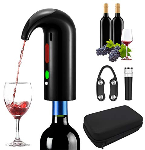 RICANK Wine Aerator Electric Wine Aerator Pourer Portable One-Touch Wine Decanter and Wine Dispenser Pump for Red and White Wine Automatic Wine Oxidizer Dispenser USB Rechargeable Spout Pourer Black