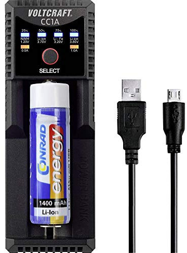 VOLTCRAFT CC1A Rundzellen-Ladegerät NiMH, LiIon, LiFePO, NiCd Mignon (AA), Micro (AAA), Baby (C), 10440, 10500, 12500,