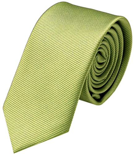 GASSANI Krawatte 6Cm Schmal Gestreift, Dünne Oliv-Grüne Grid Herrenkrawatte Zum Hemd Sakko Anzug, Slim Herren-Schlips Binder Mit Feinen Ripp-Streifen